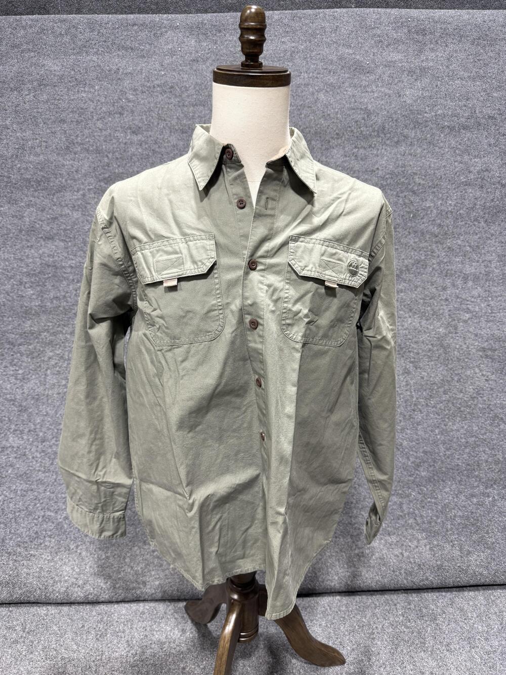 Wrangler Shirt Mens Large Green Solid Long Sleeve Button-Up Utility Pockets Top